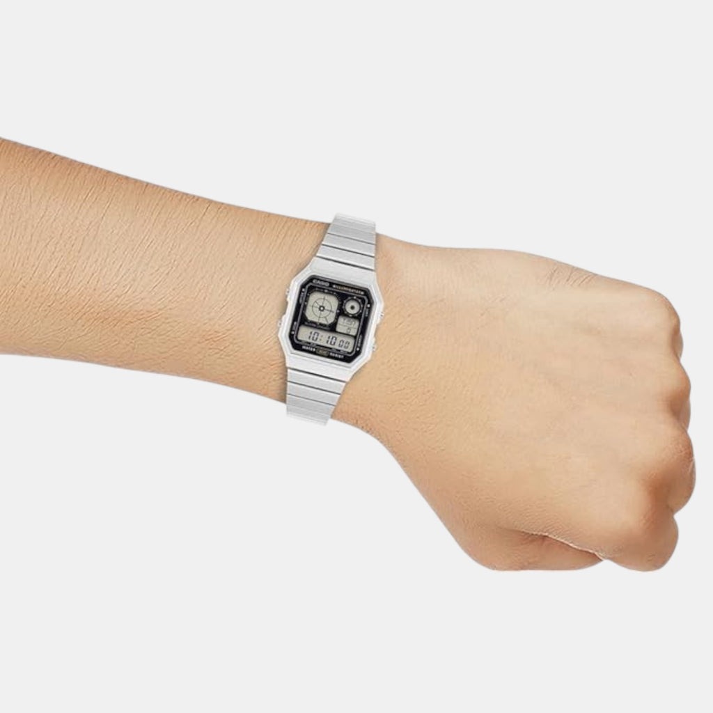 Vintage Unisex Quartz Black Dial Digital Stainless Steel Watch D388