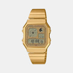 Vintage Unisex Quartz Gold Dial Digital Stainless Steel Watch D390