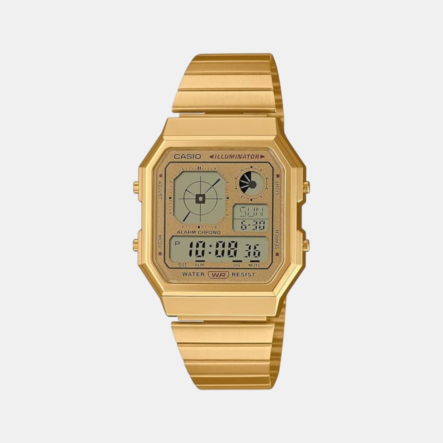 Vintage Unisex Quartz Gold Dial Digital Stainless Steel Watch D390