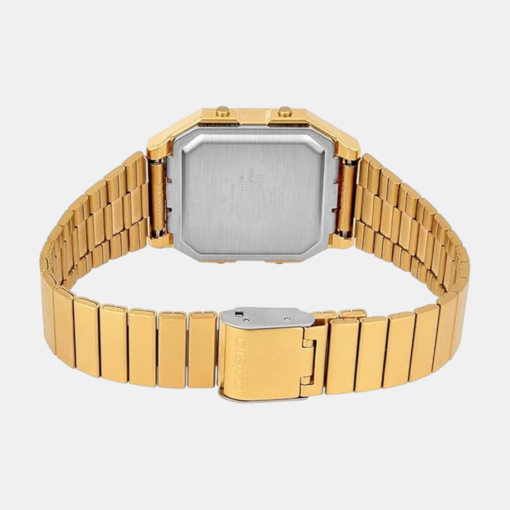 Vintage Unisex Quartz Gold Dial Digital Stainless Steel Watch D390