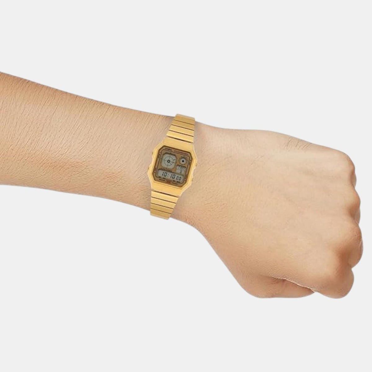 Vintage Unisex Quartz Gold Dial Digital Stainless Steel Watch D390