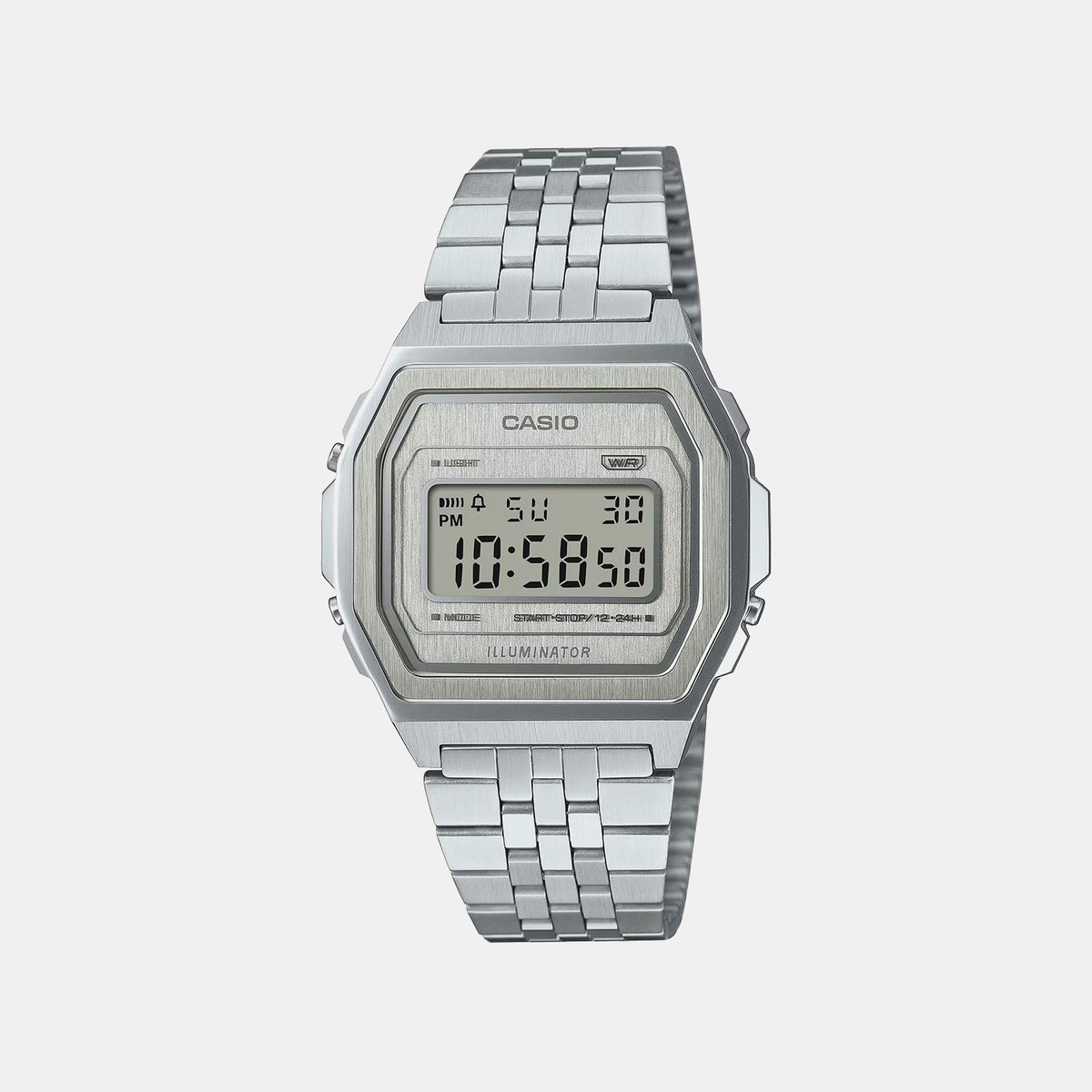 Vintage Unisex Quartz Silver Dial Digital Stainless Steel Watch D400