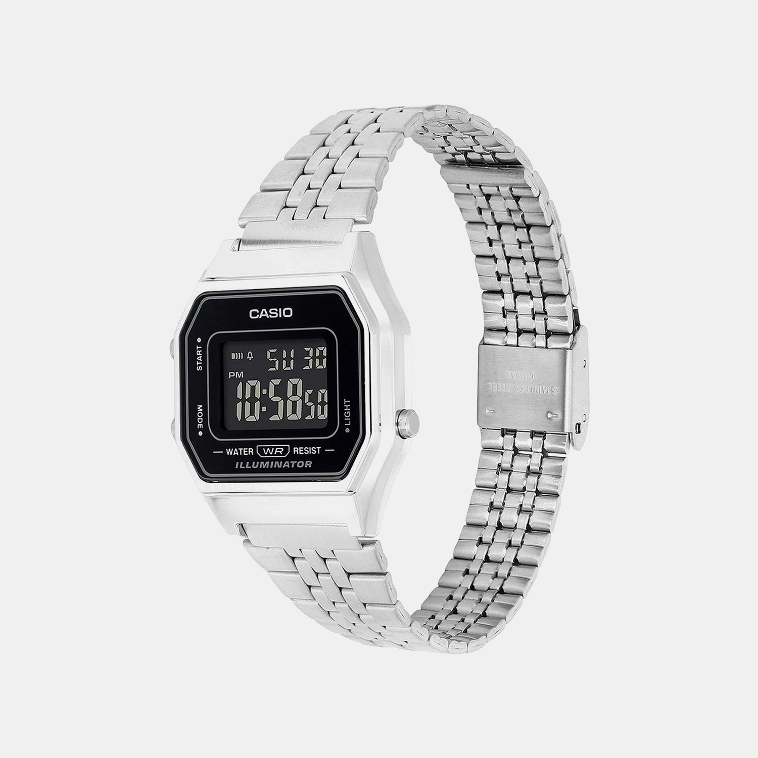 Vintage Women Quartz Black Dial Digital Stainless Steel Watch D408