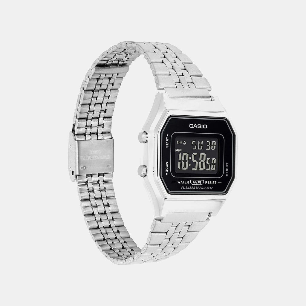 Vintage Women Quartz Black Dial Digital Stainless Steel Watch D408
