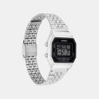 Vintage Women Quartz Black Dial Digital Stainless Steel Watch D408