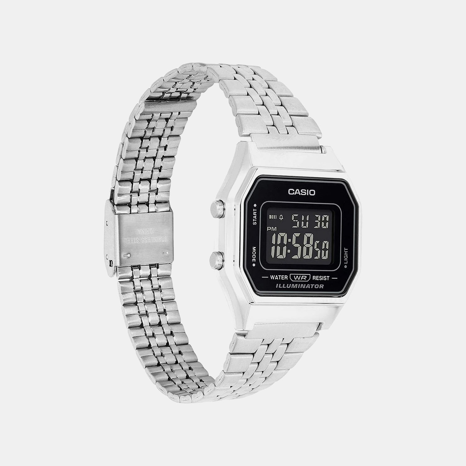 Vintage Women Quartz Black Dial Digital Stainless Steel Watch D408