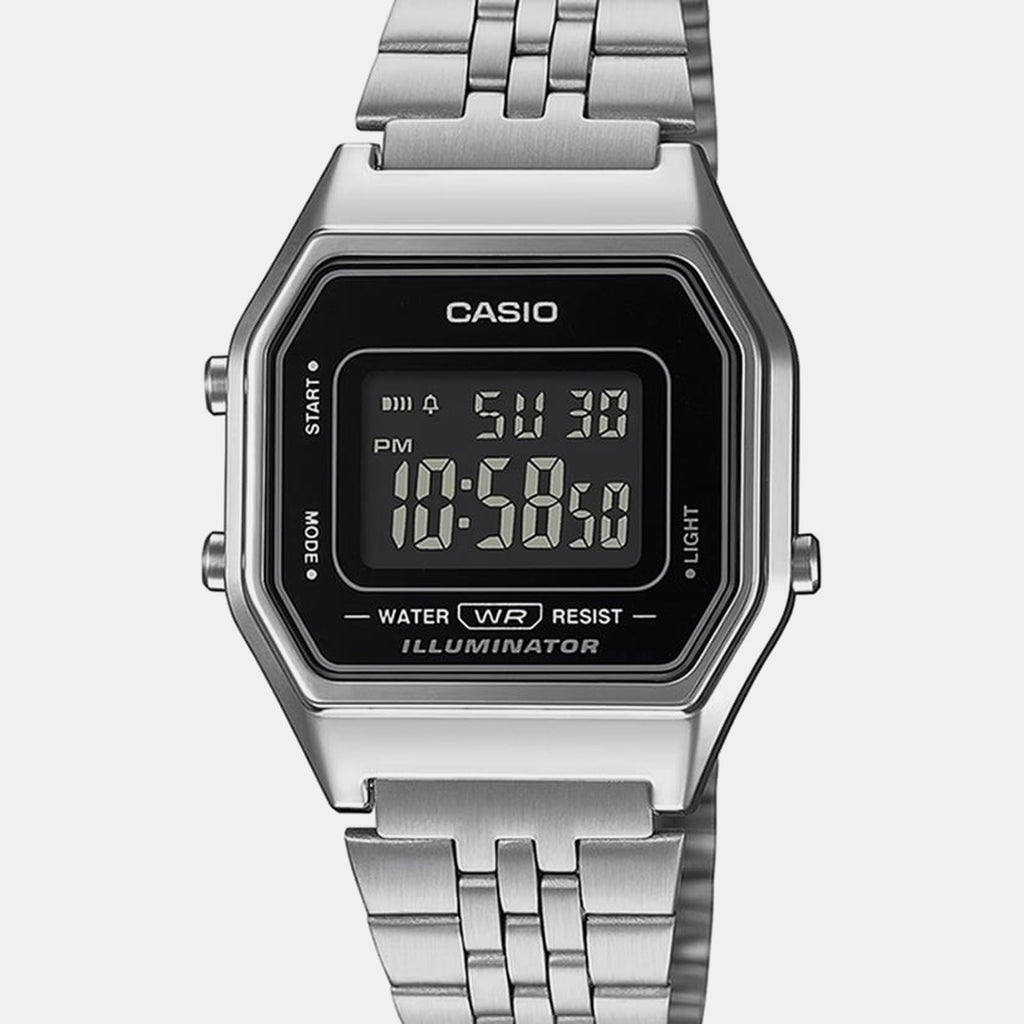 Vintage Women Quartz Black Dial Digital Stainless Steel Watch D408 LA680WA-1BDF