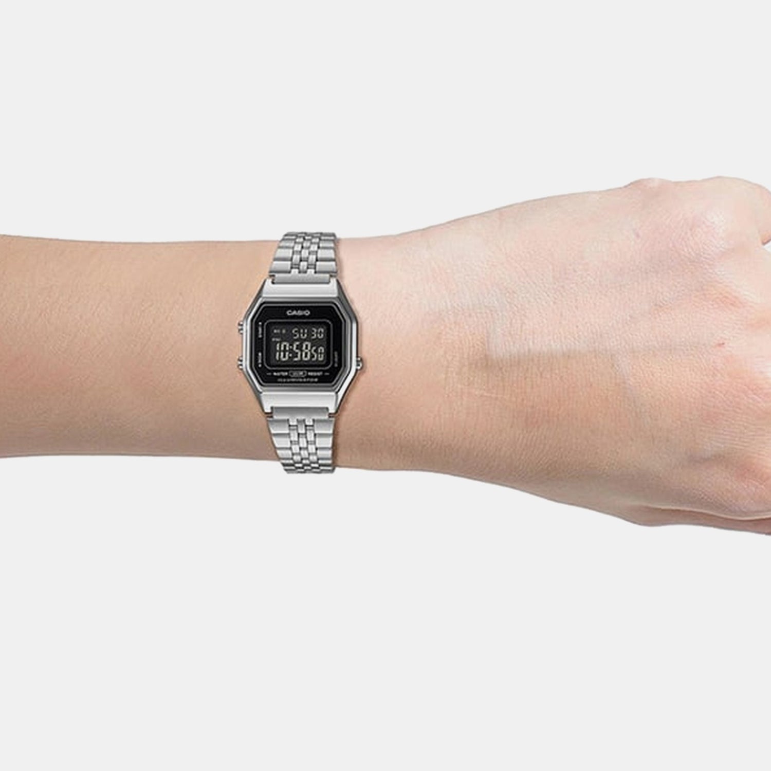 Vintage Women Quartz Black Dial Digital Stainless Steel Watch D408 LA680WA-1BDF