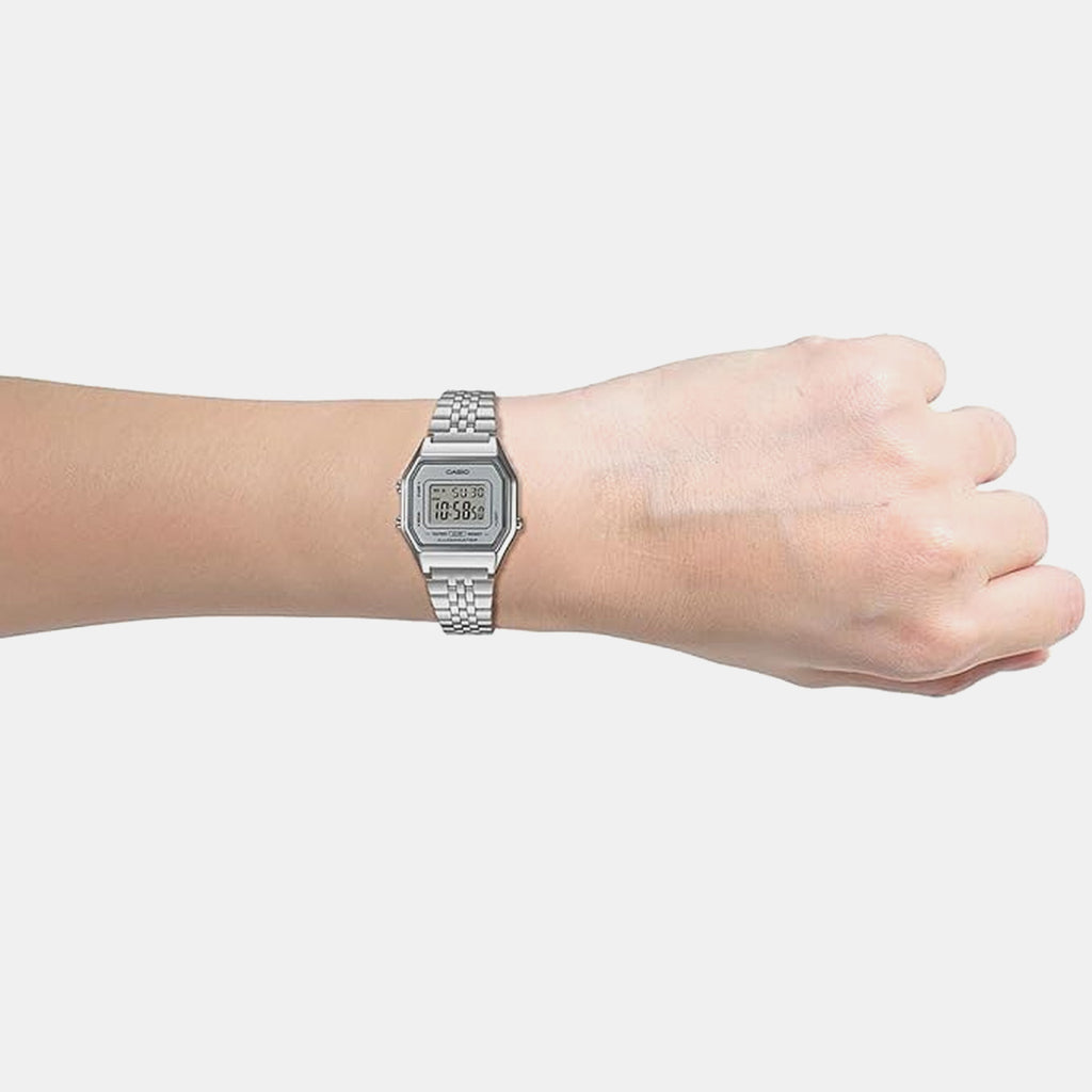 Vintage Women Quartz Grey Dial Digital Stainless Steel Watch D409 LA680WA-7DF