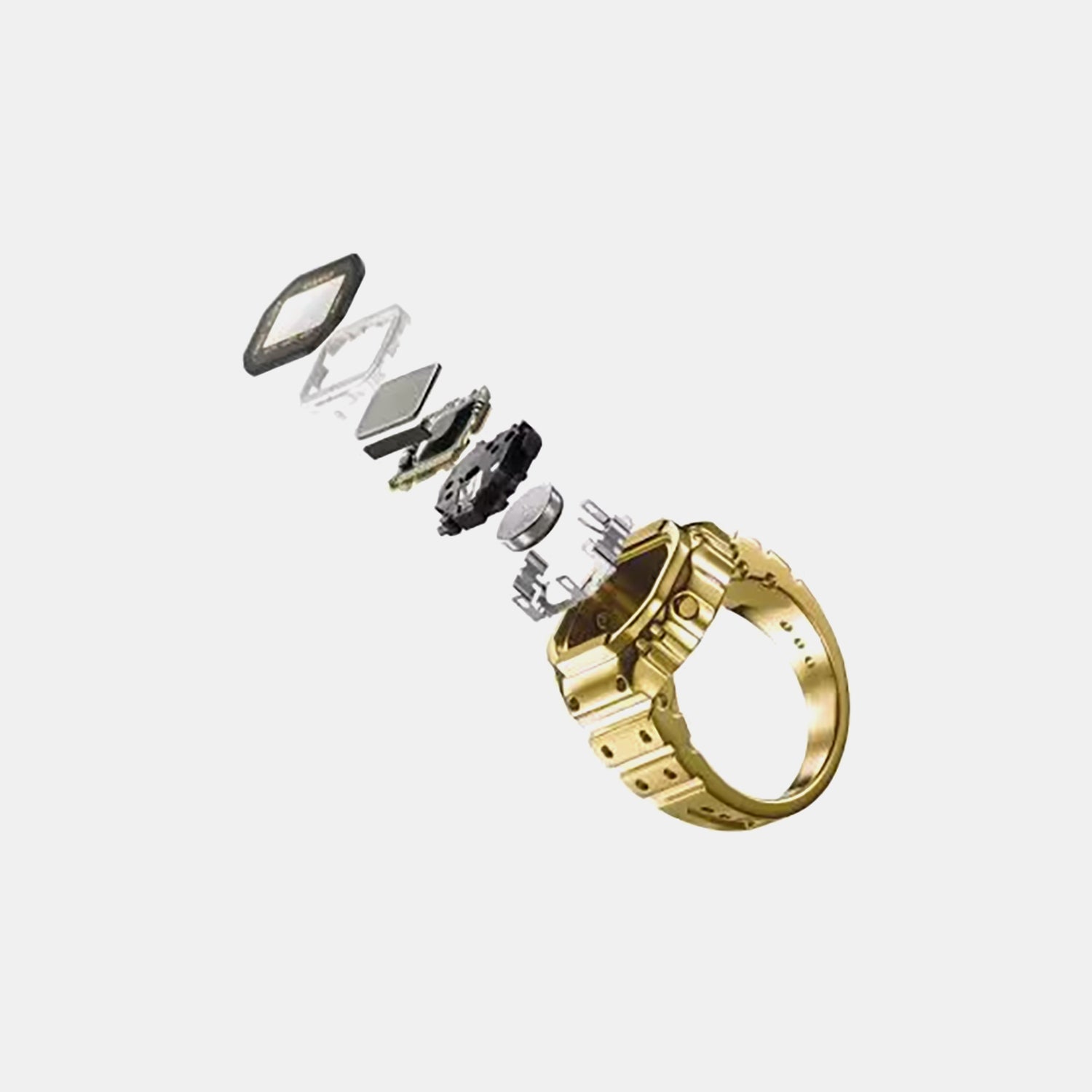 Men Quartz Gold Dial Digital Stainless Steel Watch D412