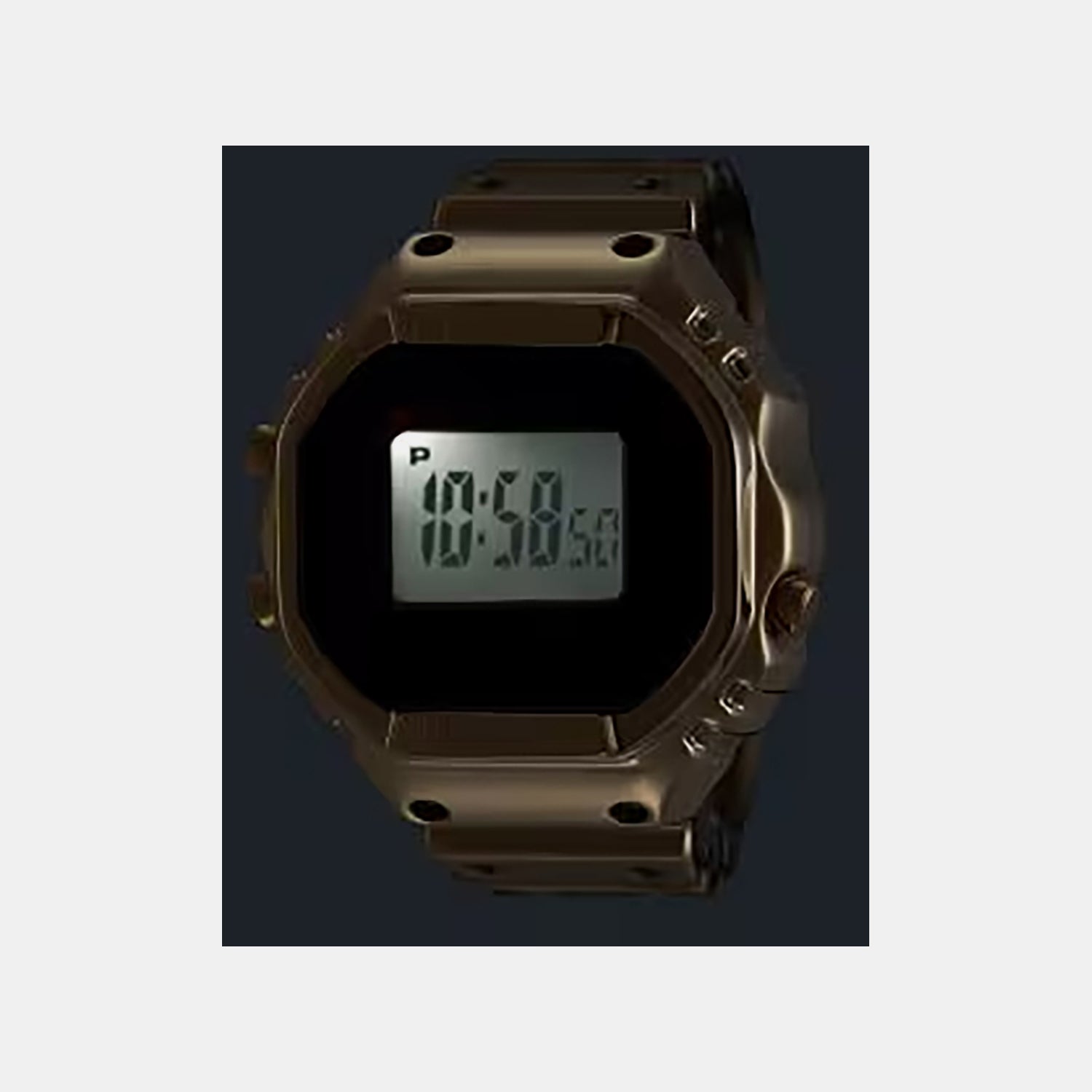 Men Quartz Gold Dial Digital Stainless Steel Watch D412