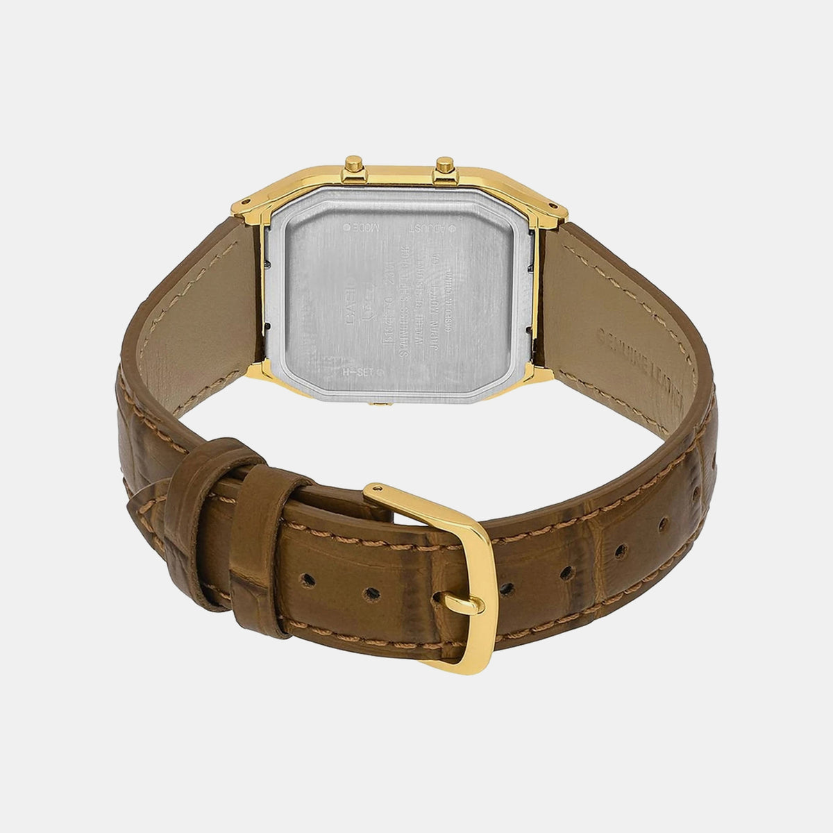 Vintage Unisex Quartz Gold Dial Analog-Digital Leather Watch D415