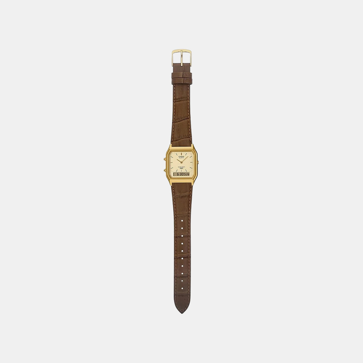 Vintage Unisex Quartz Gold Dial Analog-Digital Leather Watch D415