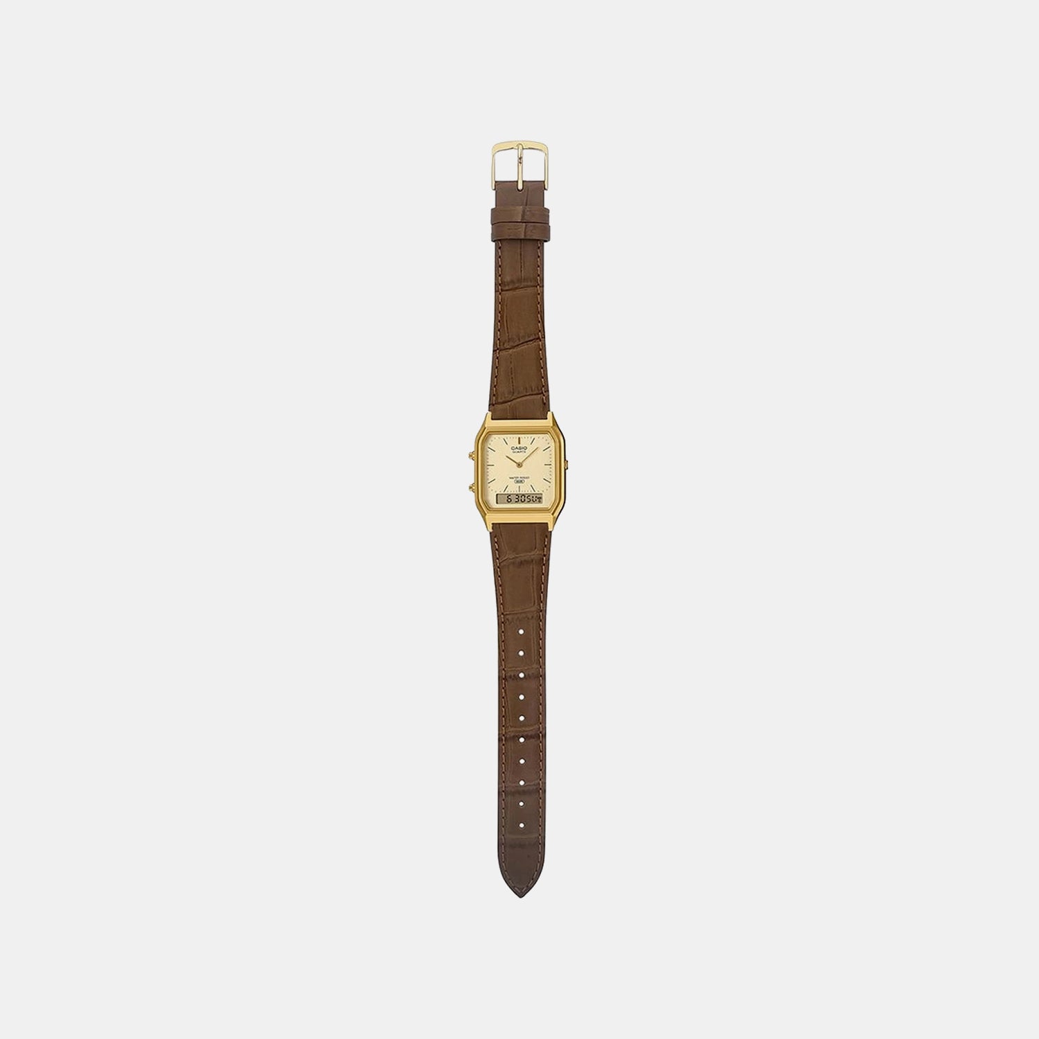 Vintage Unisex Quartz Gold Dial Analog-Digital Leather Watch D415