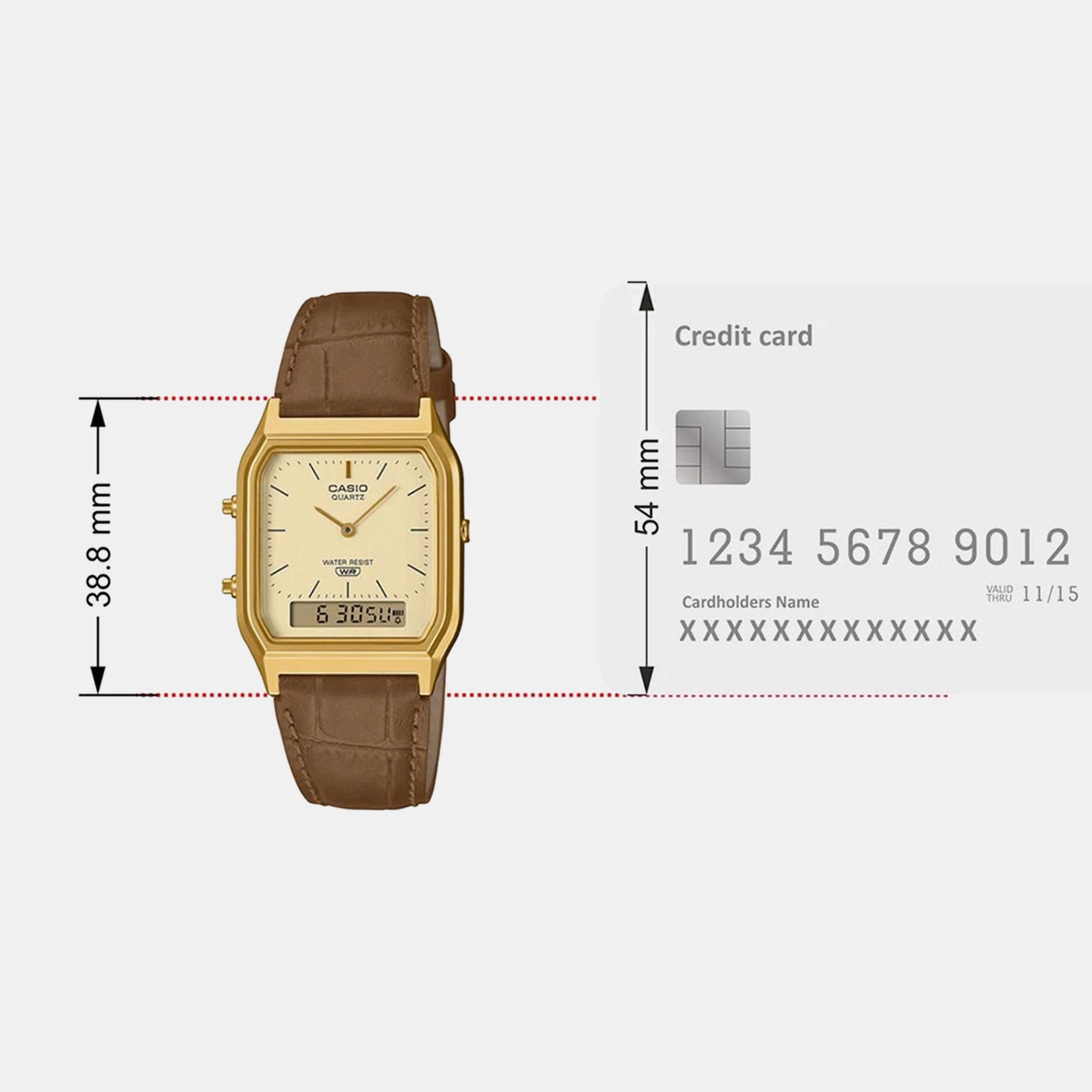 Vintage Unisex Quartz Gold Dial Analog-Digital Leather Watch D415