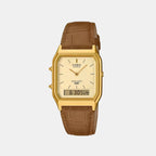 Vintage Unisex Quartz Gold Dial Analog-Digital Leather Watch AQ-230EGL-9ADF D415