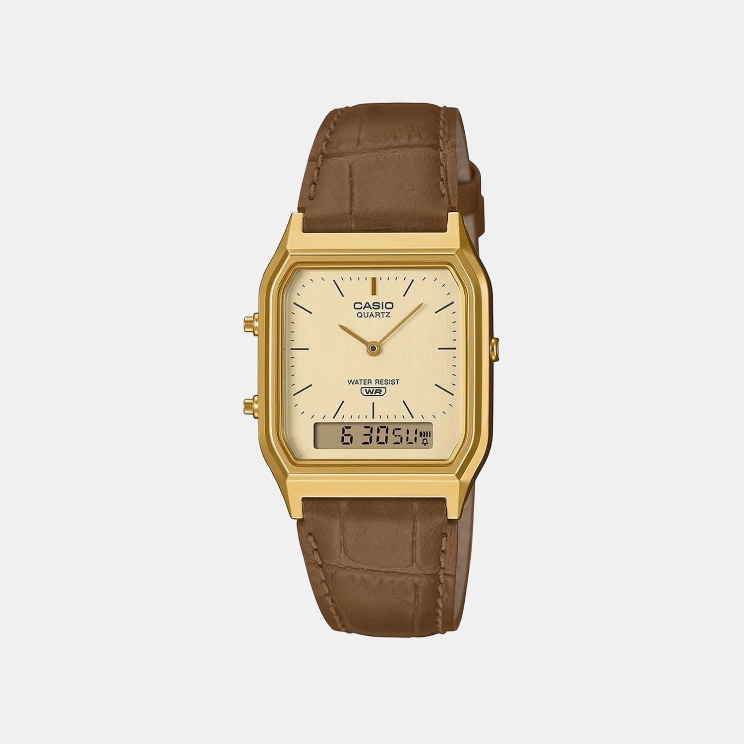 Vintage Unisex Quartz Gold Dial Analog-Digital Leather Watch D415