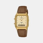 Vintage Unisex Quartz Gold Dial Analog-Digital Leather Watch D415