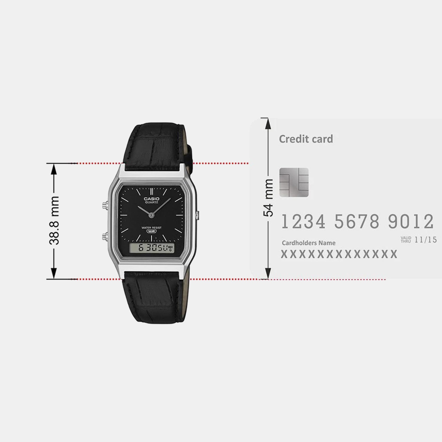 Vintage Unisex Quartz Black Dial Analog-Digital Leather Watch AQ-230EL-1A D416
