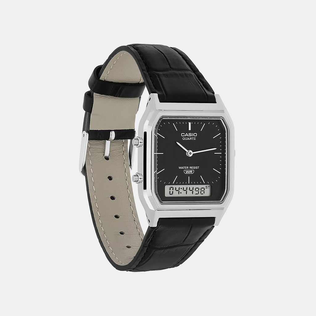 Vintage Unisex Quartz Black Dial Analog-Digital Leather Watch AQ-230EL-1A D416