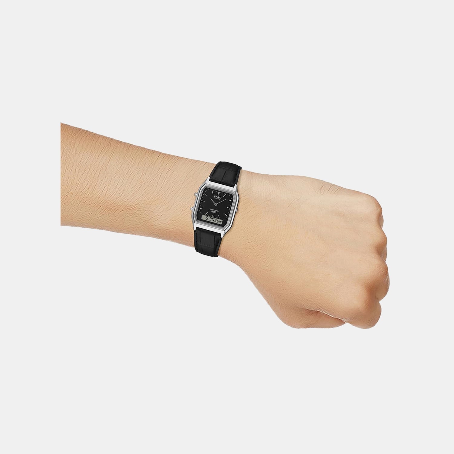 Vintage Unisex Quartz Black Dial Analog-Digital Leather Watch AQ-230EL-1A D416