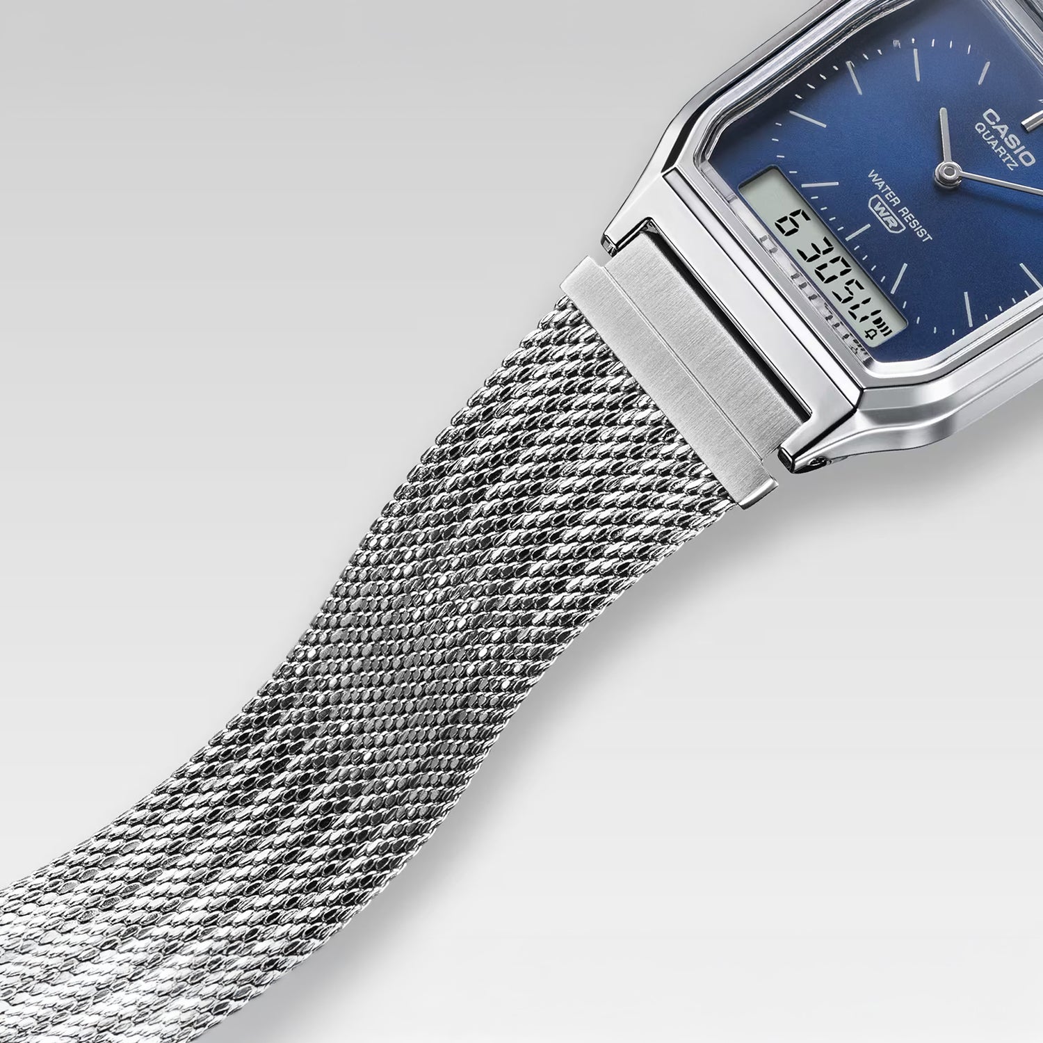 Vintage Unisex Quartz Navy Dial Analog-Digital Mesh Watch D417