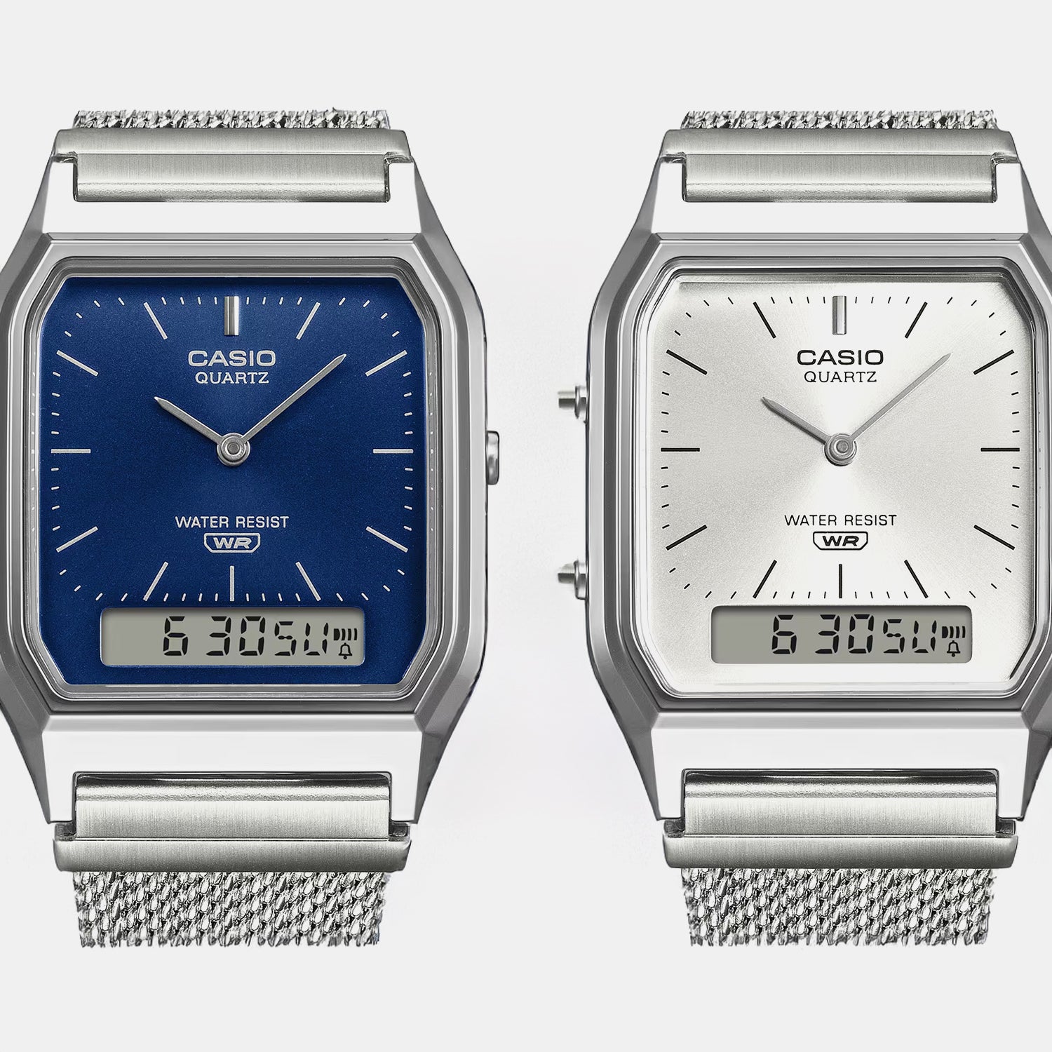 Vintage Unisex Quartz Navy Dial Analog-Digital Mesh Watch D417