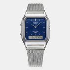 Vintage Unisex Quartz Blue Dial Analog-Digital Mesh Watch D417