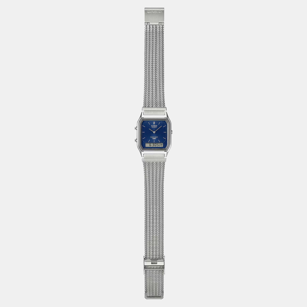 Vintage Unisex Quartz Blue Dial Analog-Digital Mesh Watch D417