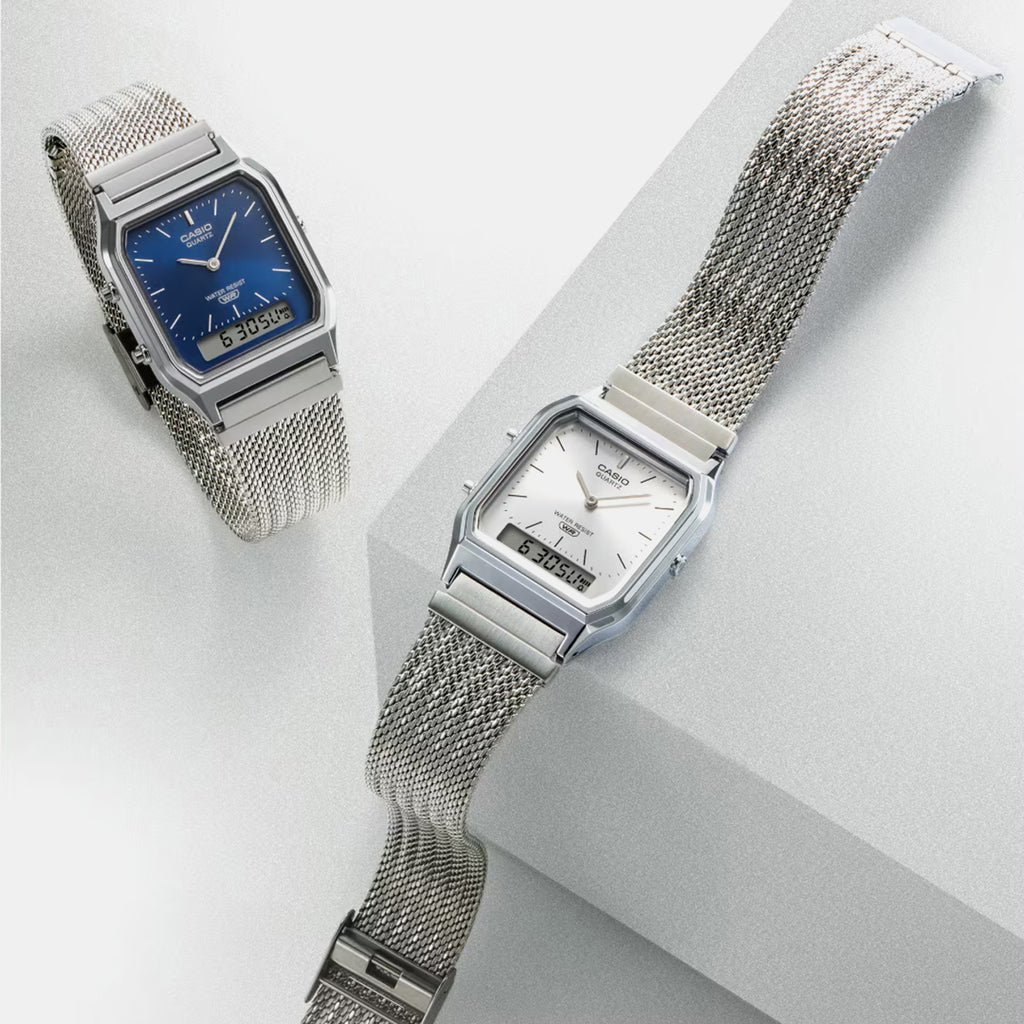 Vintage Unisex Quartz Blue Dial Analog-Digital Mesh Watch D417