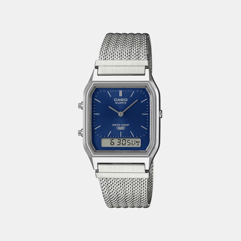 Vintage Unisex Quartz Blue Dial Analog-Digital Mesh Watch D417