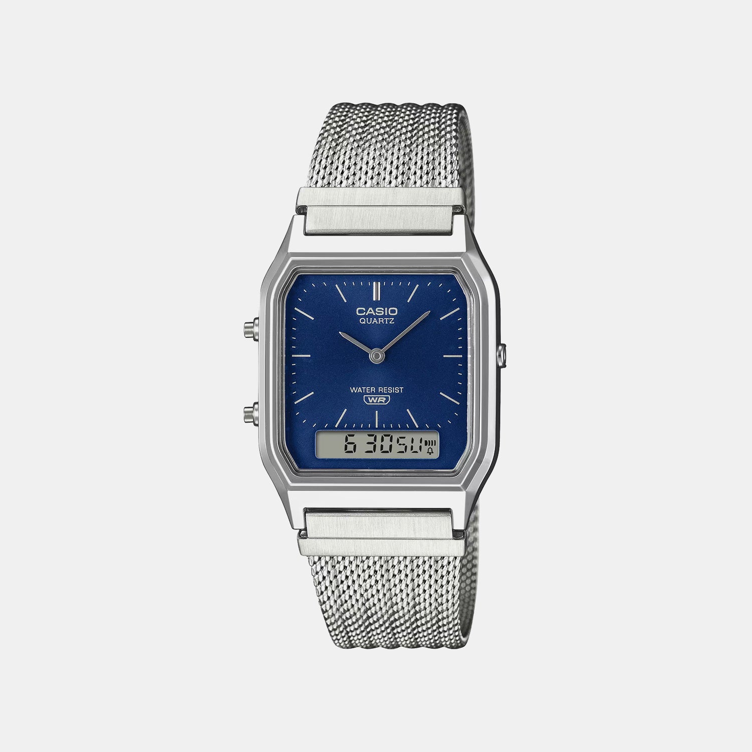 Vintage Unisex Quartz Navy Dial Analog-Digital Mesh Watch D417