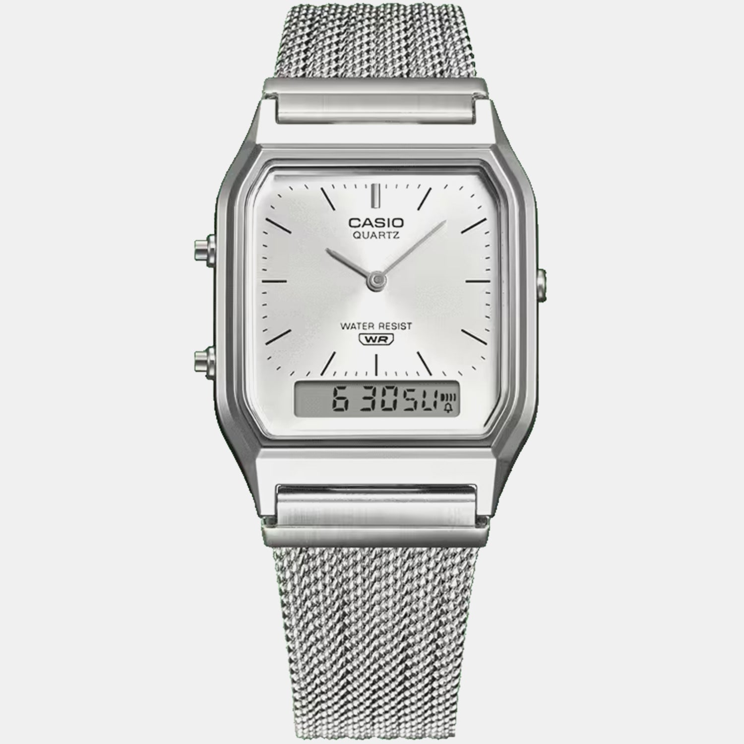 Vintage Unisex Quartz Silver Dial Analog-Digital Mesh Watch D418