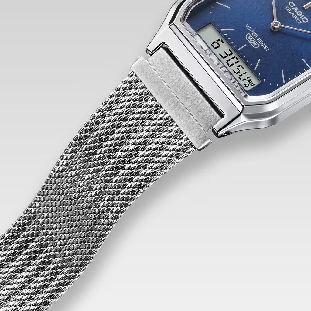 Vintage Unisex Quartz Silver Dial Analog-Digital Mesh Watch D418