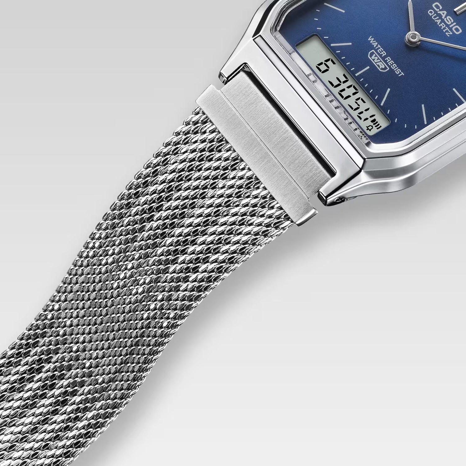 Vintage Unisex Quartz Silver Dial Analog-Digital Mesh Watch D418