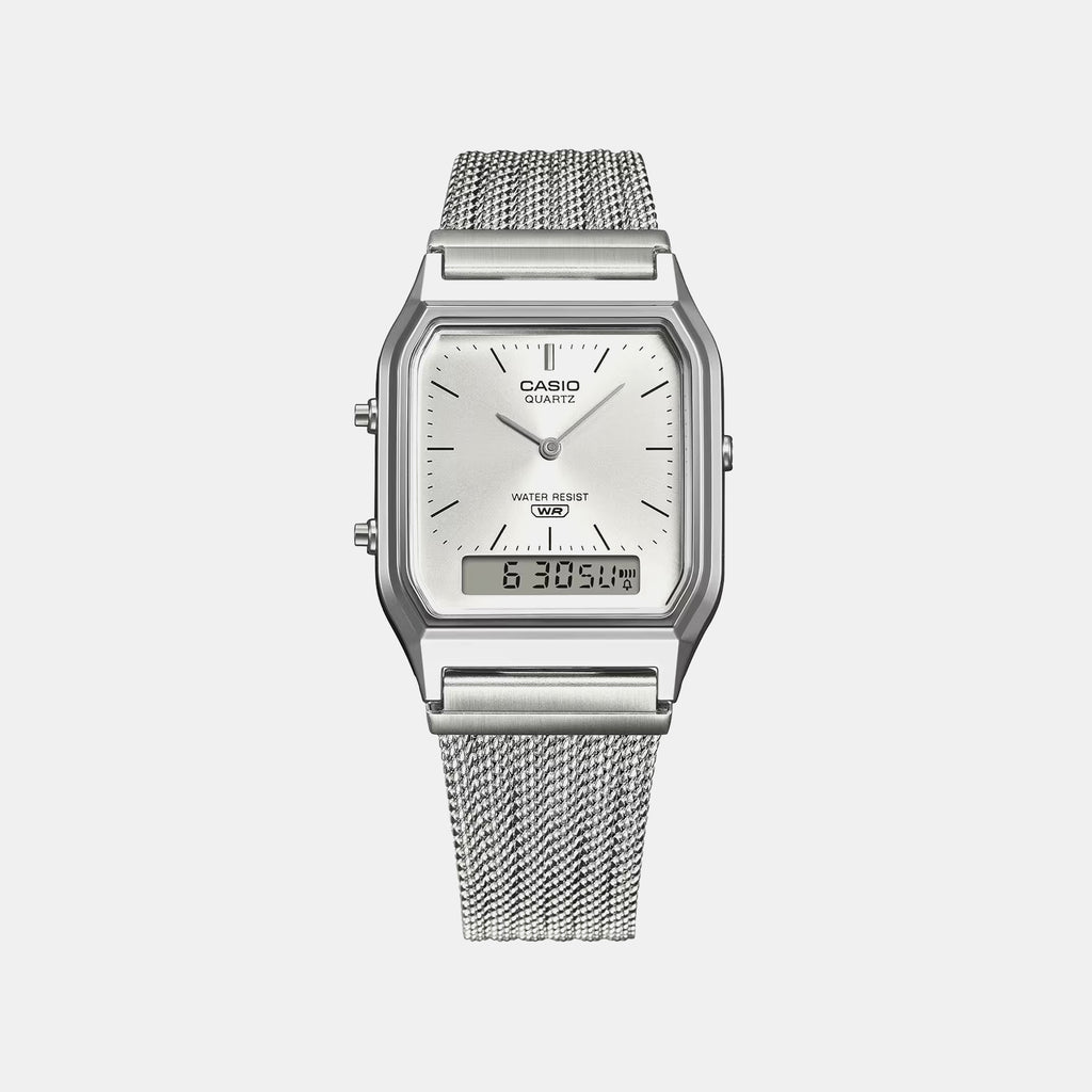 Vintage Unisex Quartz Silver Dial Analog-Digital Mesh Watch D418