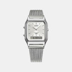 Vintage Unisex Quartz Silver Dial Analog-Digital Mesh Watch D418