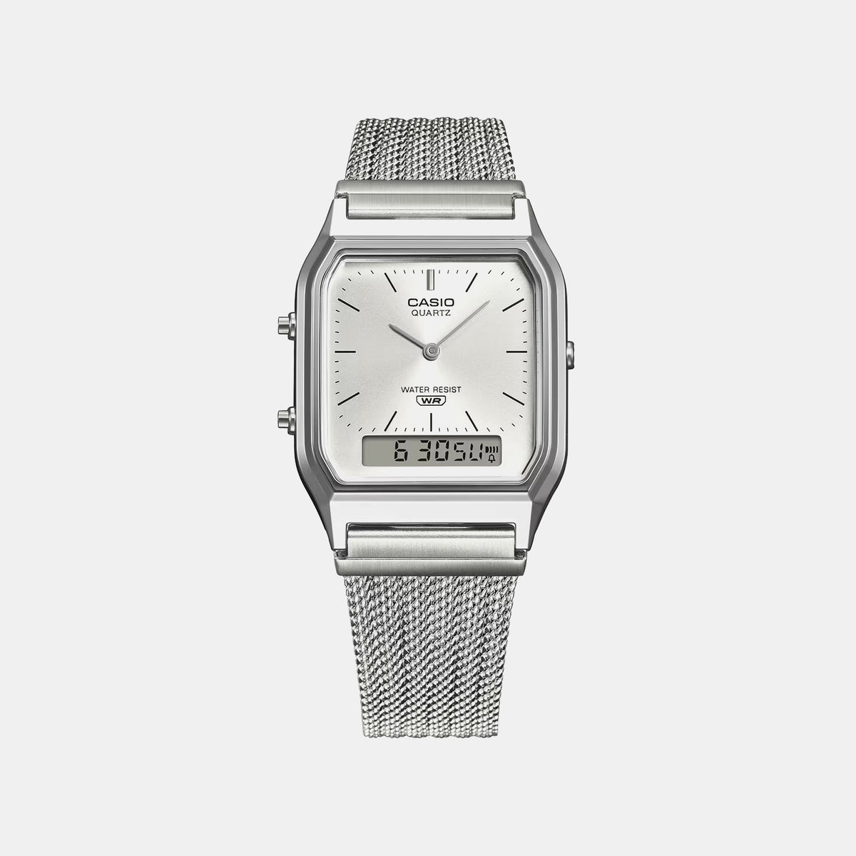 Vintage Unisex Quartz White Dial Analog-Digital Mesh Watch D418
