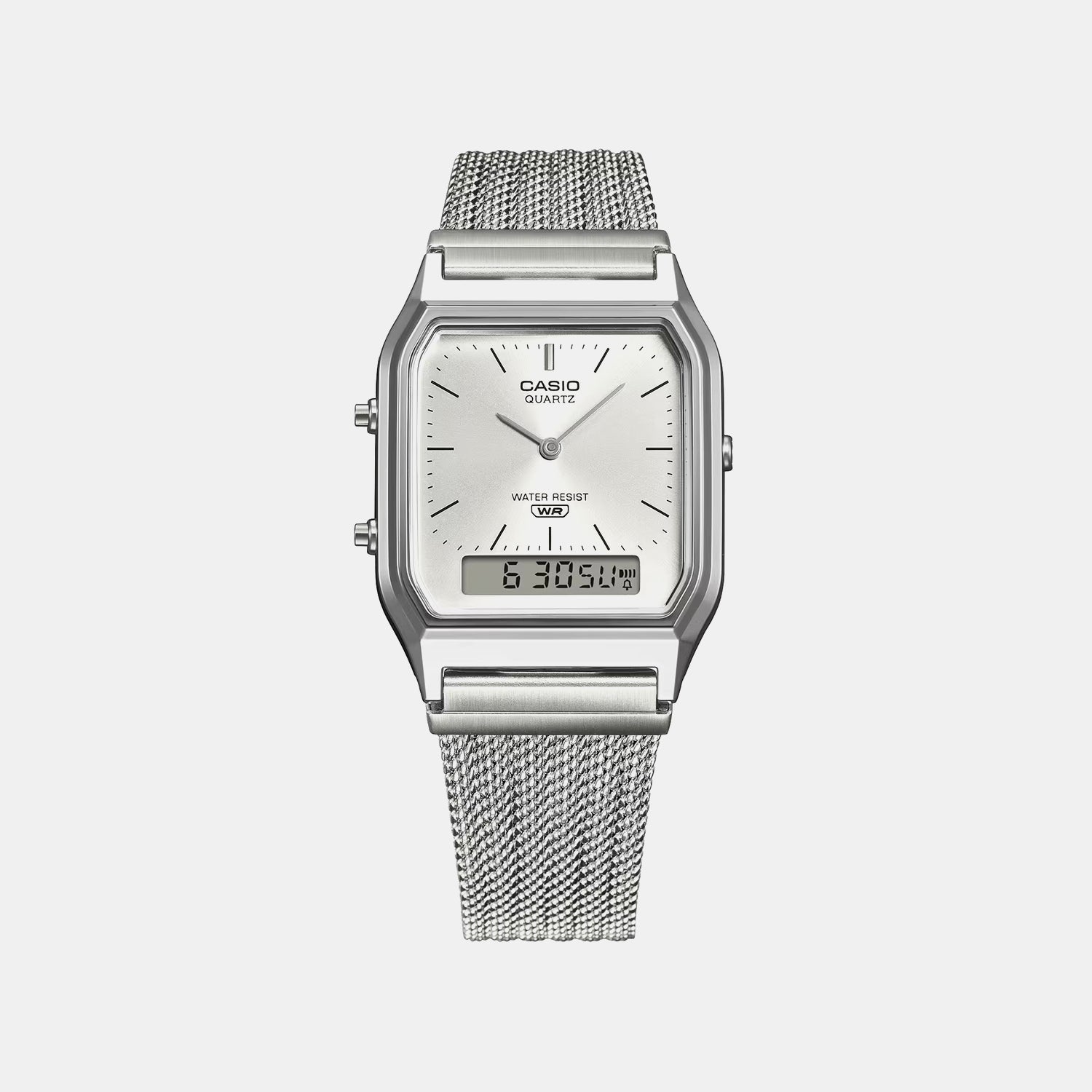 Vintage Unisex Quartz Silver Dial Analog-Digital Mesh Watch D418