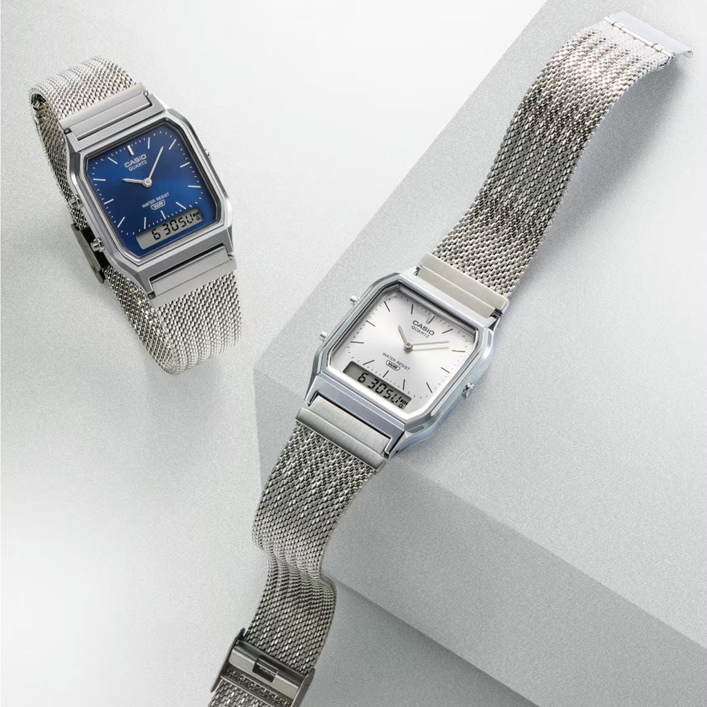 Vintage Unisex Quartz Silver Dial Analog-Digital Mesh Watch D418