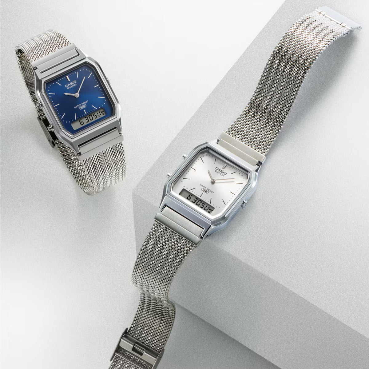 Vintage Unisex Quartz White Dial Analog-Digital Mesh Watch D418