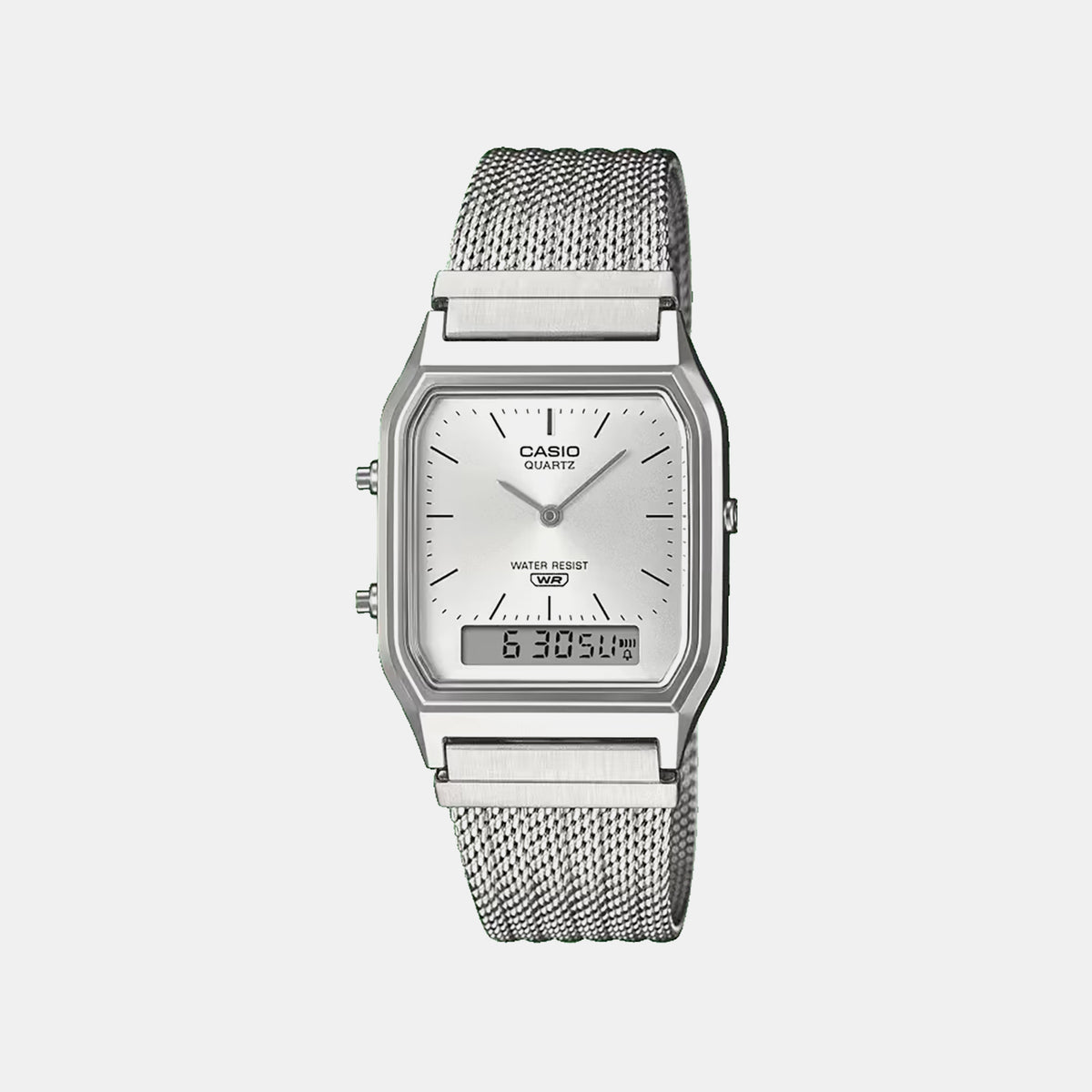 Vintage Unisex Quartz White Dial Analog-Digital Mesh Watch D418