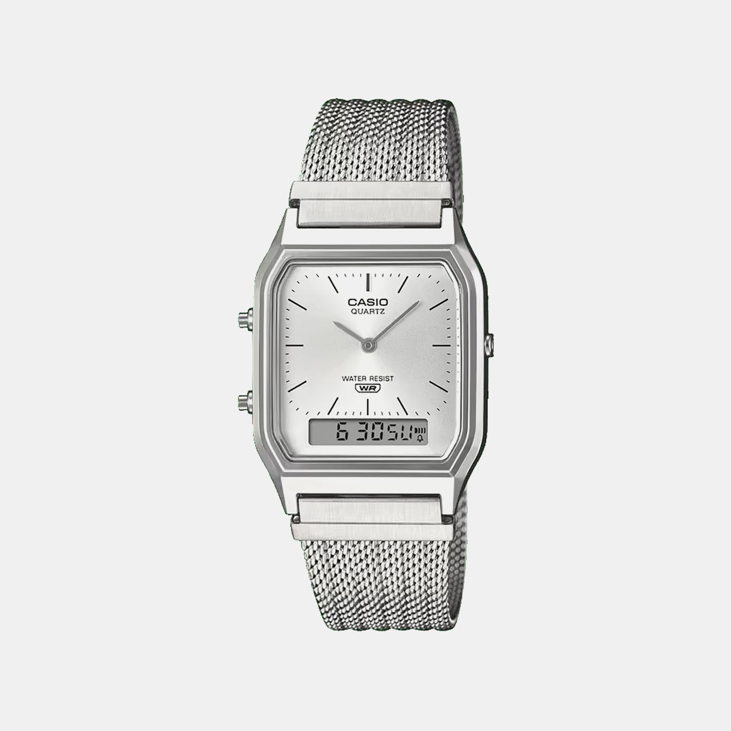 Vintage Unisex Quartz Silver Dial Analog-Digital Mesh Watch D418