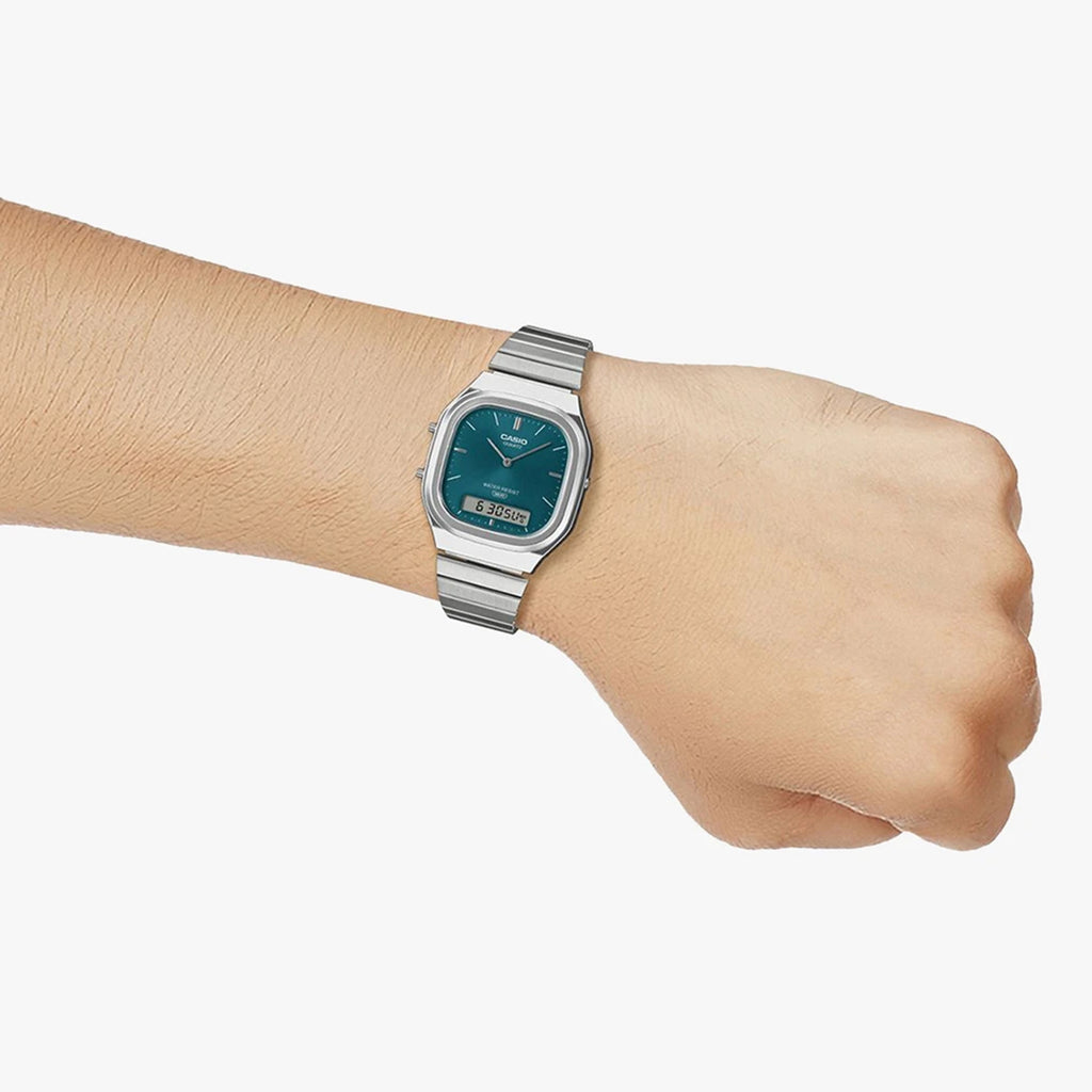 Classics Unisex Quartz Green Dial Analog-Digital Leather Watch D419
