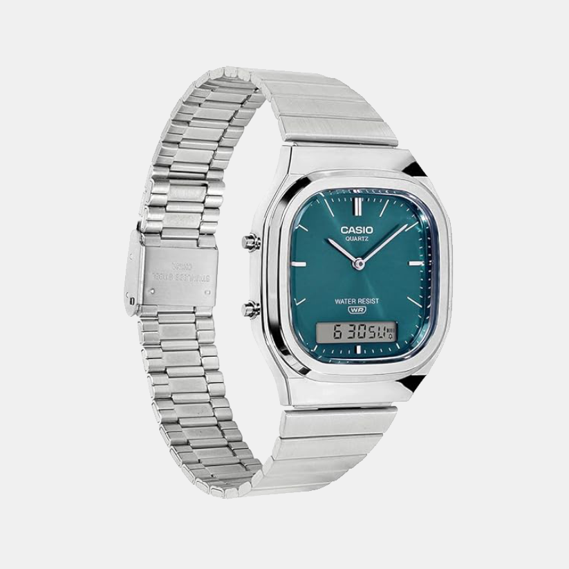 Vintage Unisex Quartz Blue Dial Analog-Digital Stainless Steel Watch AQ-240E-3ADF D419