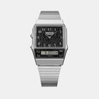 Unisex Quartz Black Dial Analog-Digital Stainless Steel Watch D422