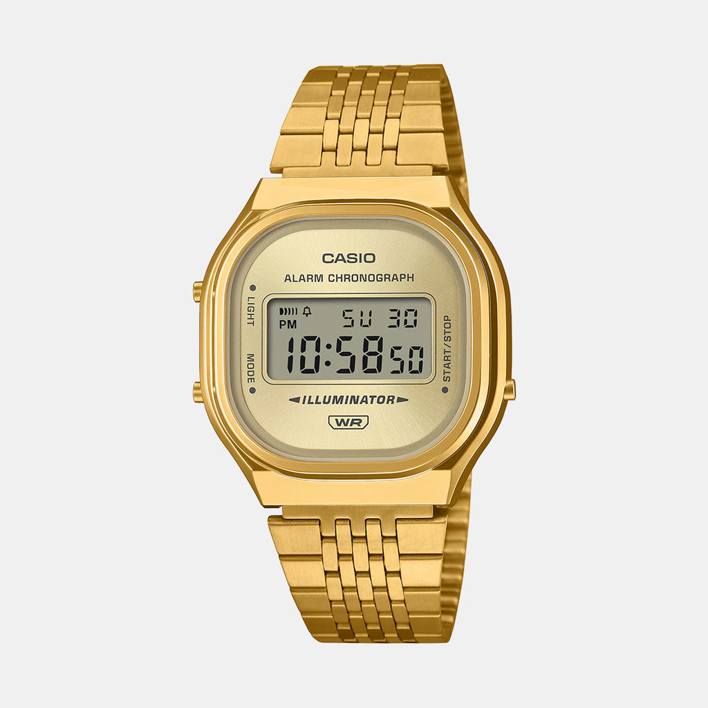 Vintage Unisex Quartz Gold Dial Digital Stainless Steel Watch D436