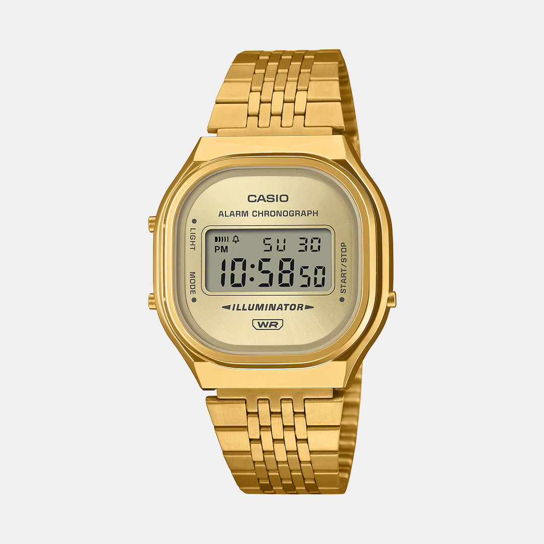 Vintage Unisex Quartz Gold Dial Digital Stainless Steel Watch D436