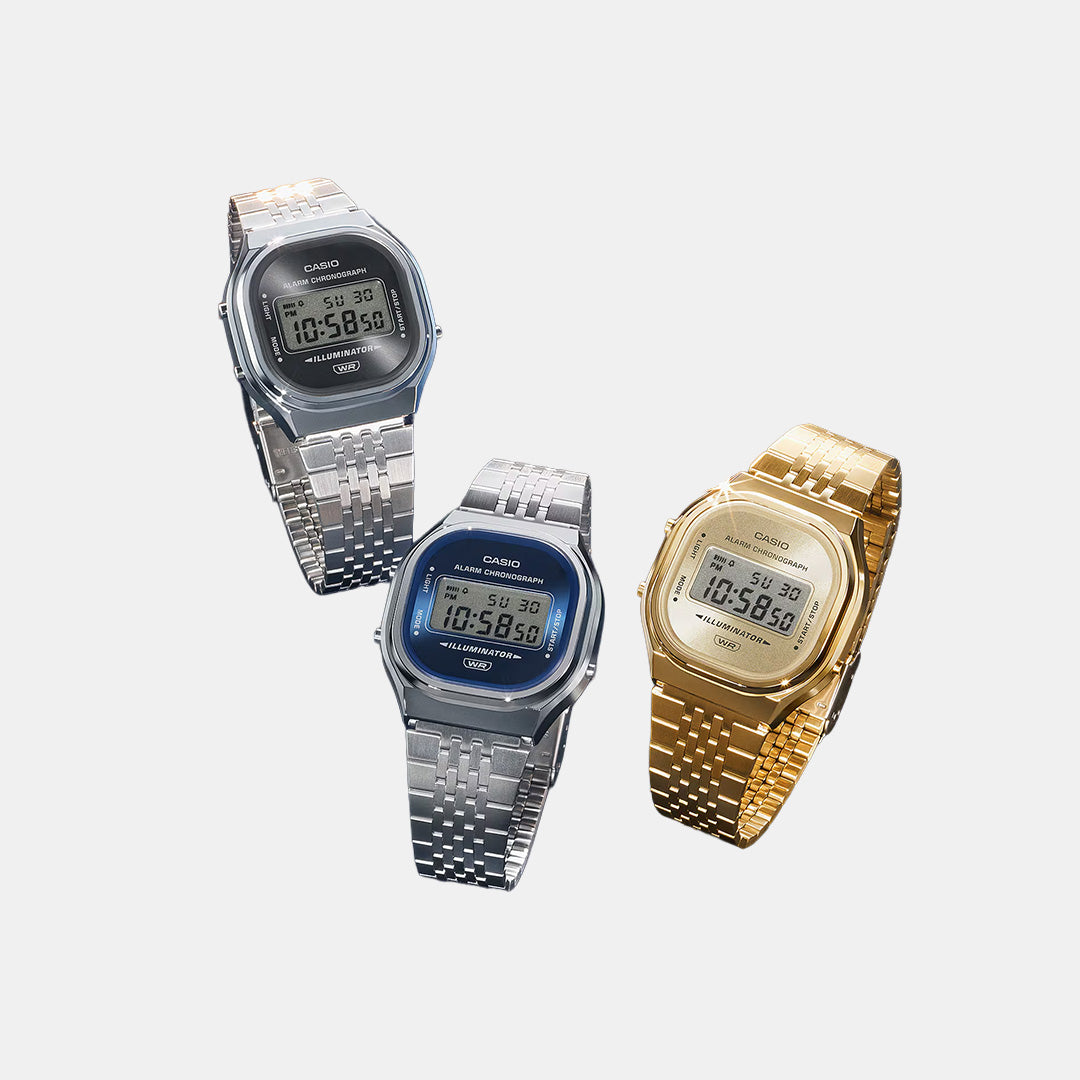Vintage Unisex Quartz Gold Dial Digital Stainless Steel Watch D436