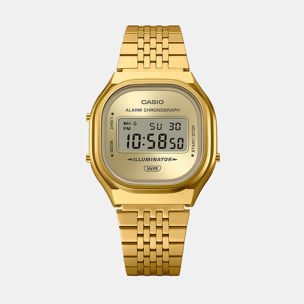Vintage Unisex Quartz Gold Dial Digital Stainless Steel Watch D436